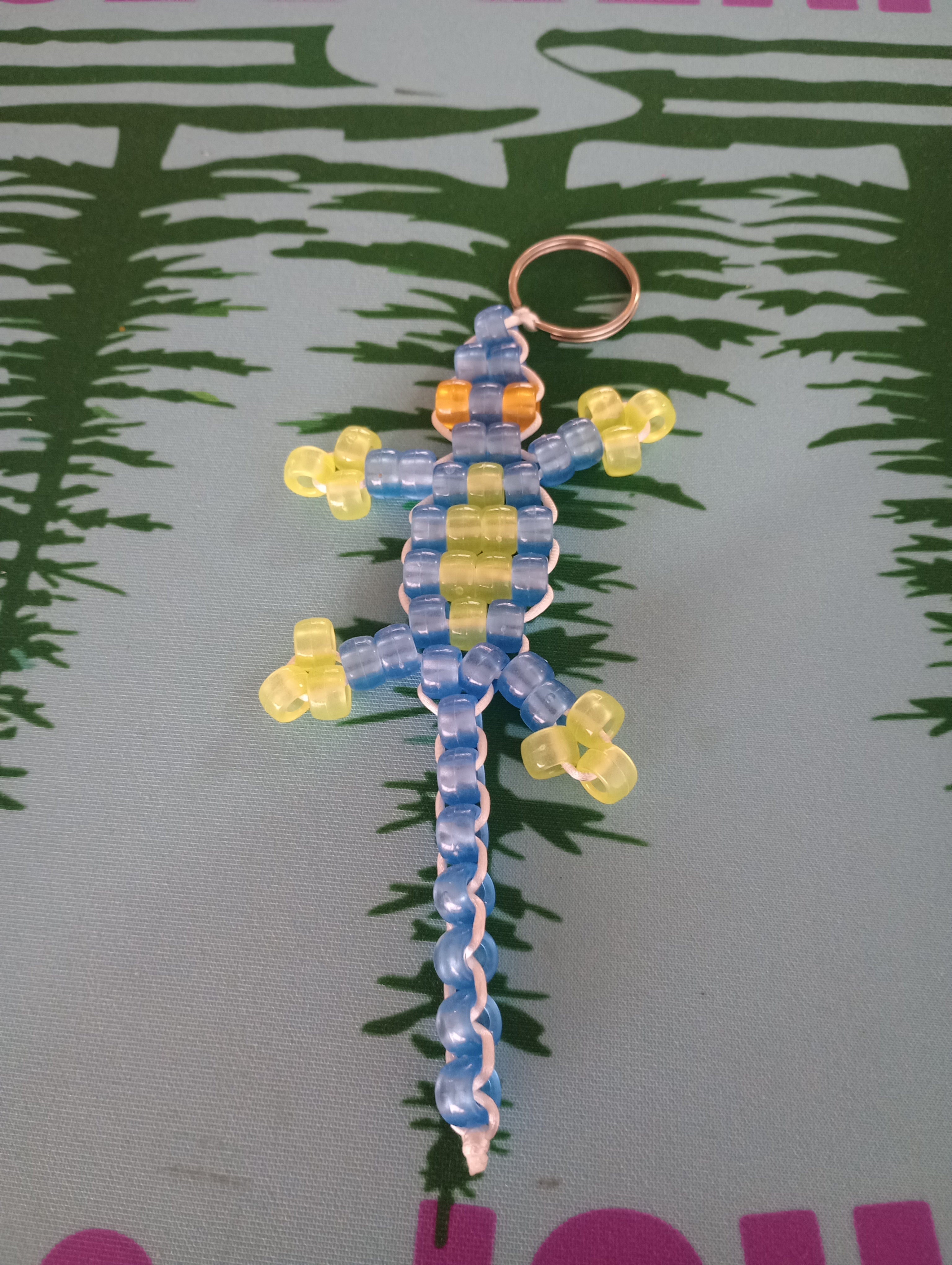 Blue/Yellow Lizard - pony bead Bracelet image 0