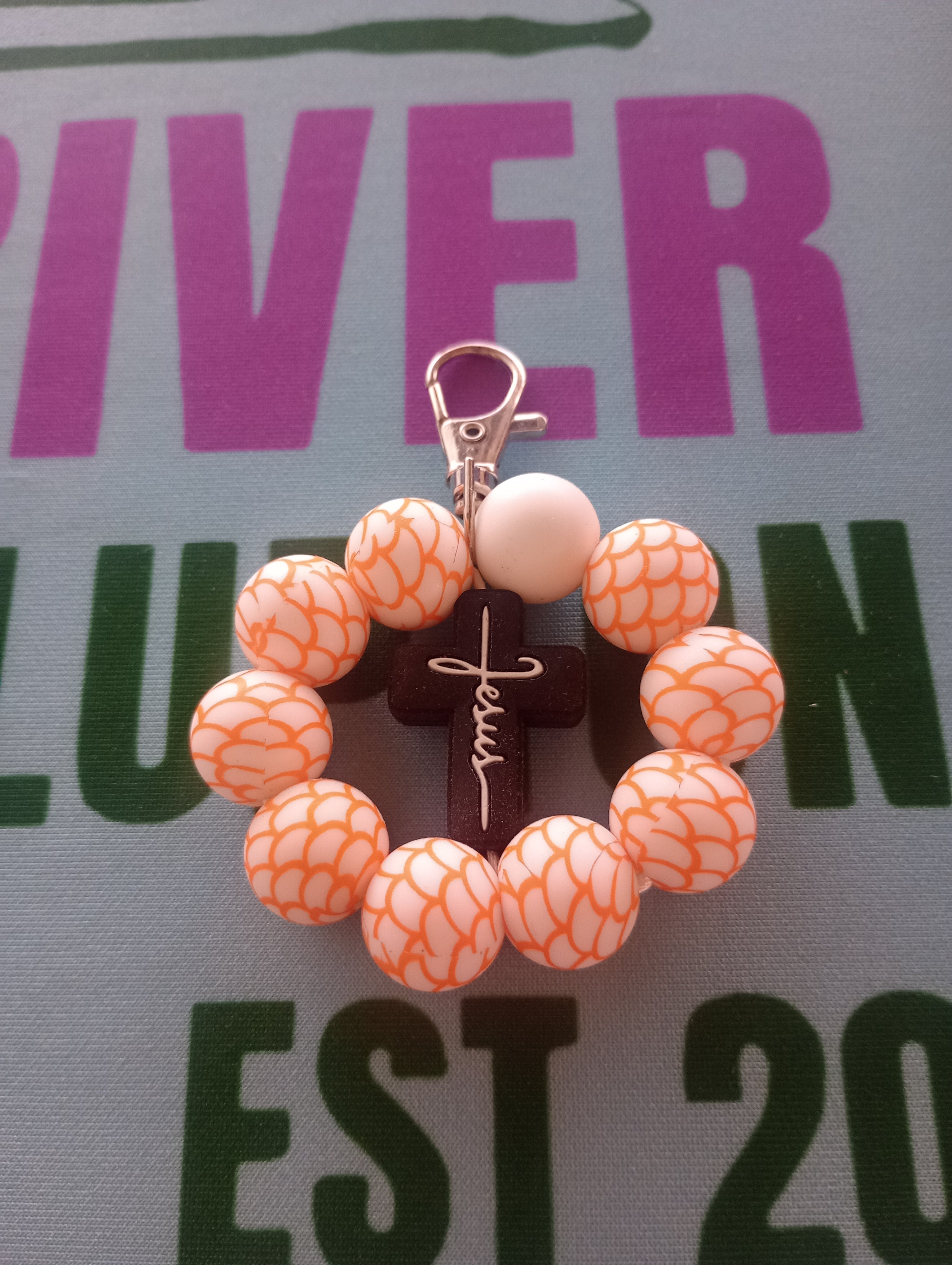 Keychain - Jesus/Cross - Silicone beaded image 0