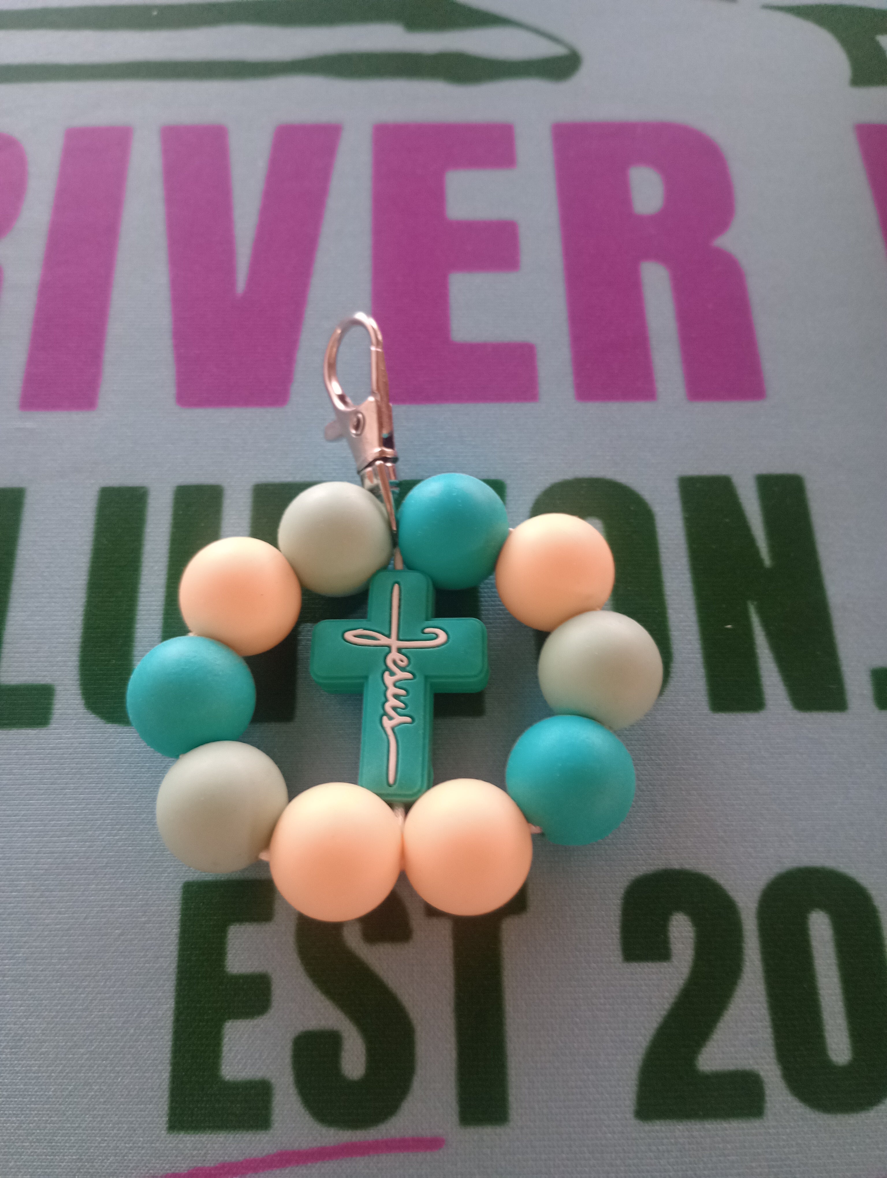 Keychain - Jesus/Cross - Silicone beaded image 0