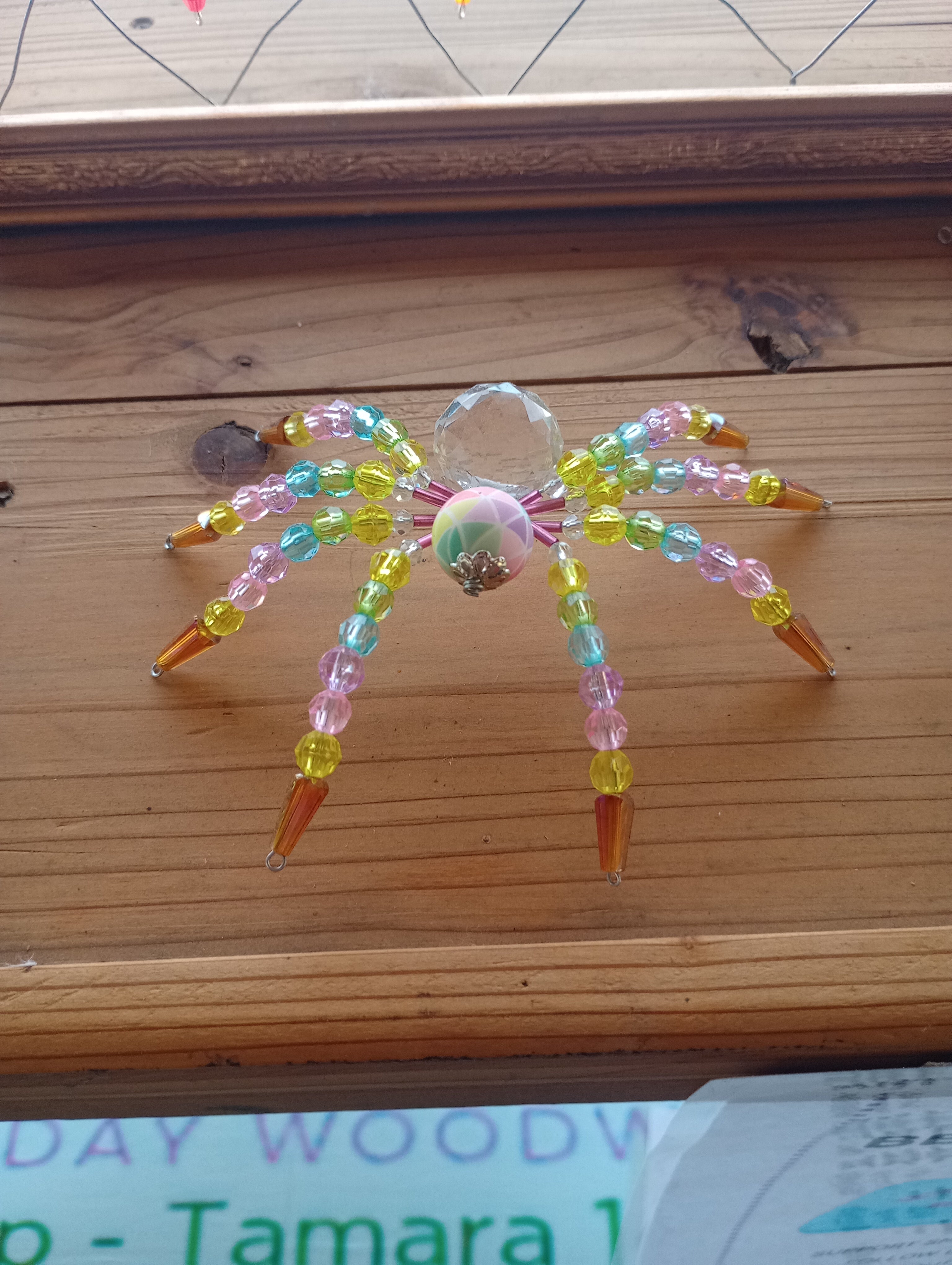 Beaded tabletop spider - spring pastel colored image 0