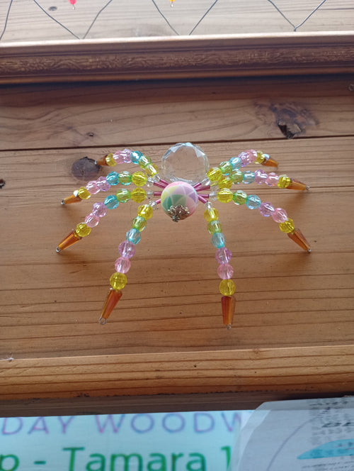Beaded tabletop spider - spring pastel colored image 0