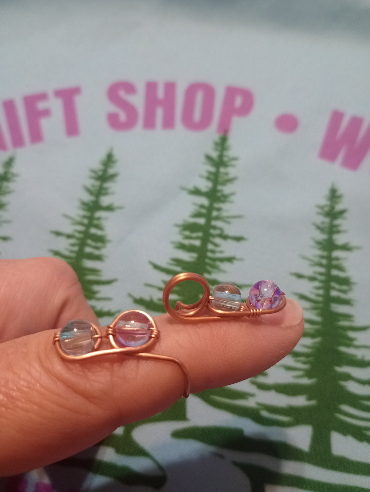 Token Ring (Light Blue and Purple Glass Beads)