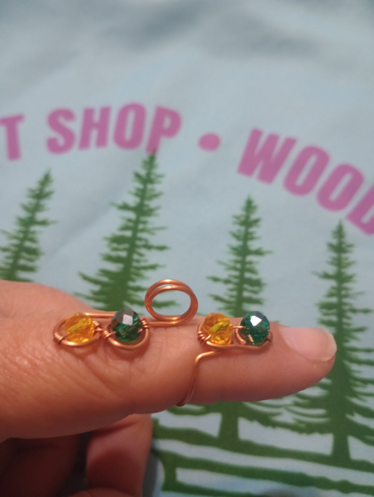 Token Ring (Golden Yellow and Green Glass Beads)