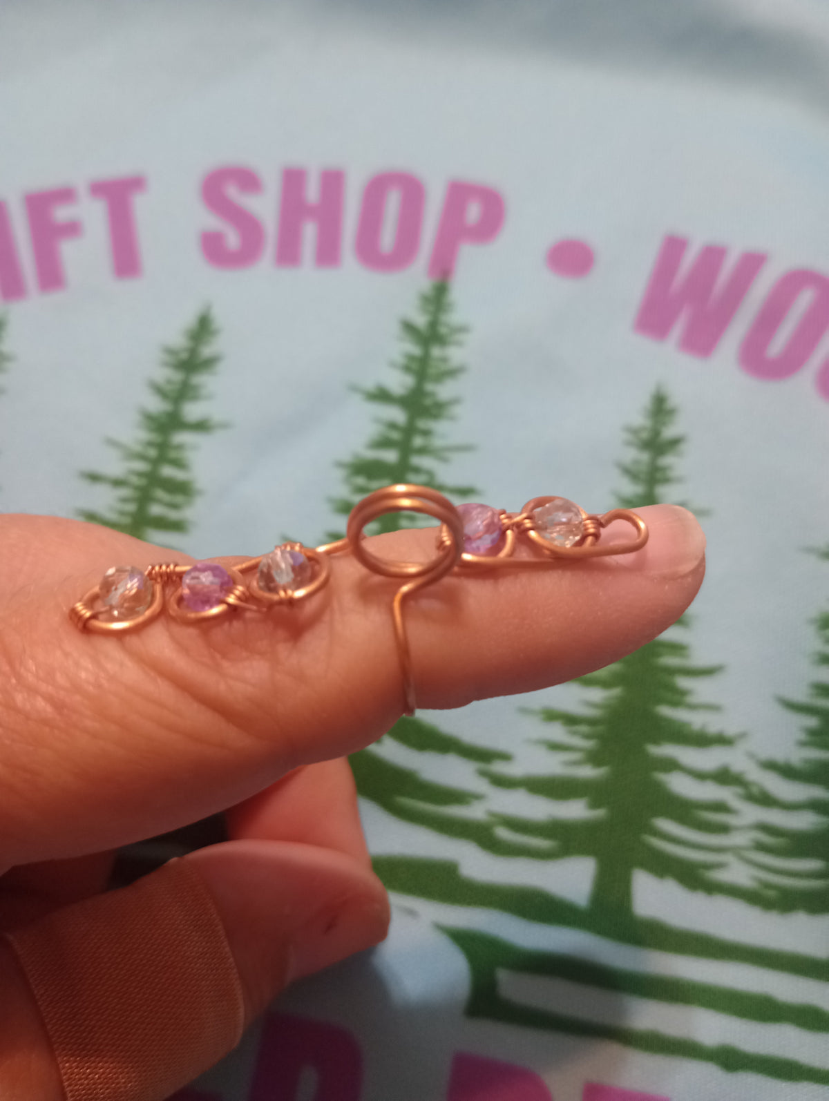 Token Ring (Light Purple and Light Turquoise Glass Beads)